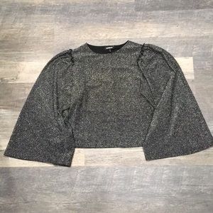 Express Black/silver crop top w/ bell sleeves